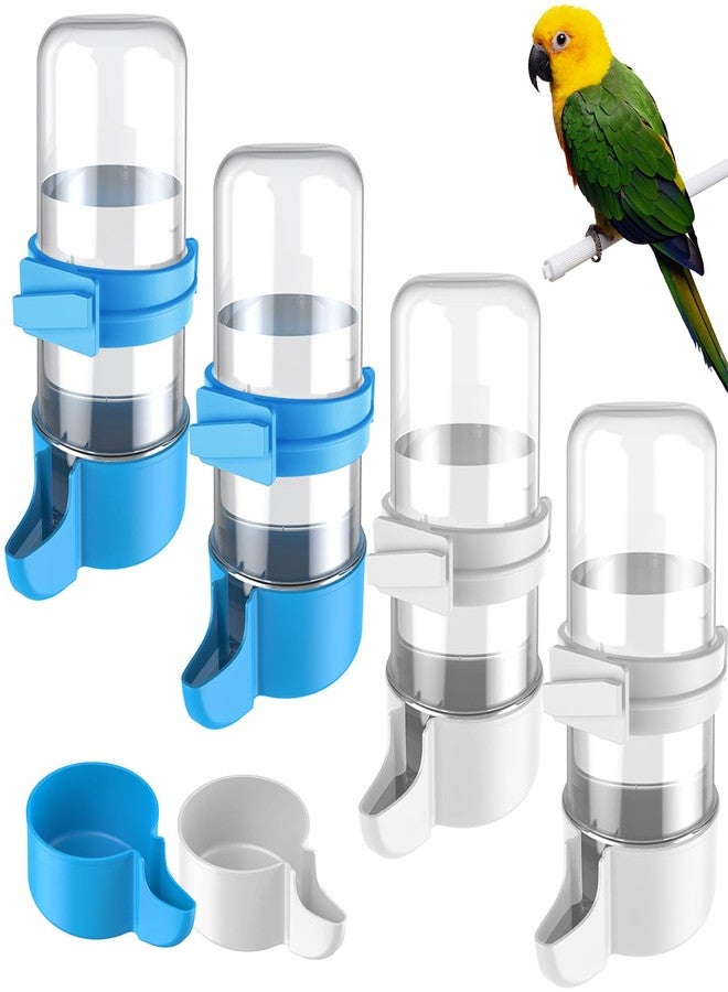 Pawfly 4 Pcs Bird Water Dispenser, Cage Accessories for Parrot & Hamster, Bird Feeder for Cage, White & Blue Waterer for Small Parakeet Cockatiel Budgie Lovebirds - Image 1
